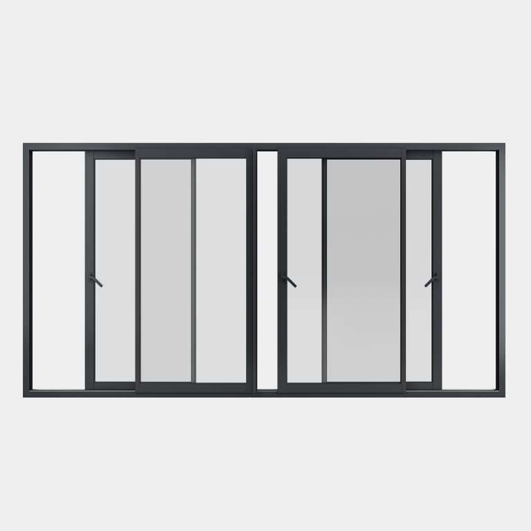 Baie coulissante ALU gamme Titans 4 vantaux 2 rails ouvert