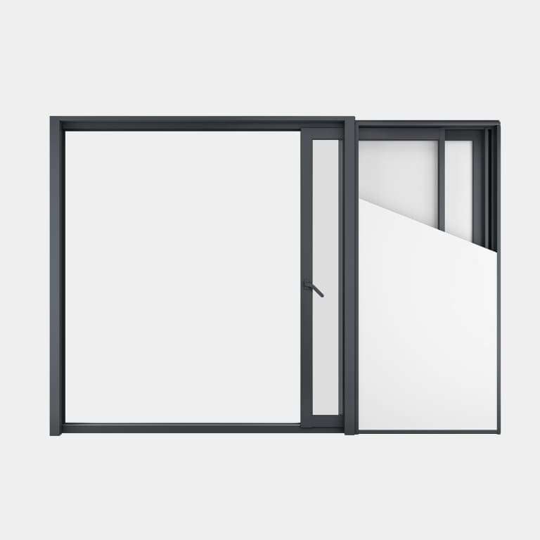 Baie coulissante galandage ALU gamme Titans Galandage 2 vantaux 2 rails ouvert