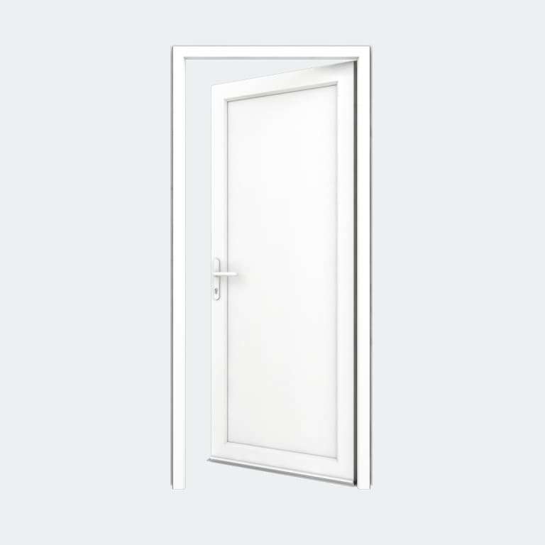 Porte entrée PVC gamme FlexyP remplissage panneau plein 1 vantail ouvert