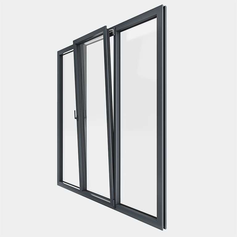 Porte Fenêtre ALU gamme Titans 1 vantail oscillo-battant 2 fixes ouvert