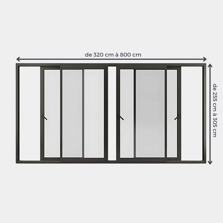 Baie coulissante ALU Gamme HighMaxx 4 vantaux 2 rails ouvert