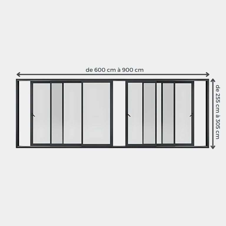Baie coulissante ALU Gamme HighMaxx 6 vantaux 3 rails ouvert