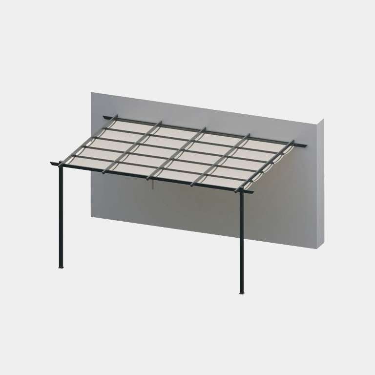 3D de la pergola manuelle toile appui facade 2 pieds