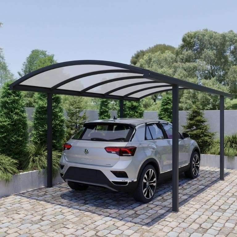 Carport standard toit courbé avec structure ALU autoportant 1 module pour abriter véhicule