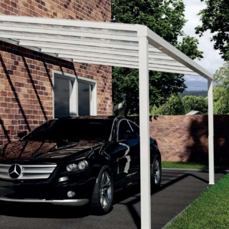 Carport sur mesure toit incliné avec structure ALU appui façade 1 module pour abriter véhicule