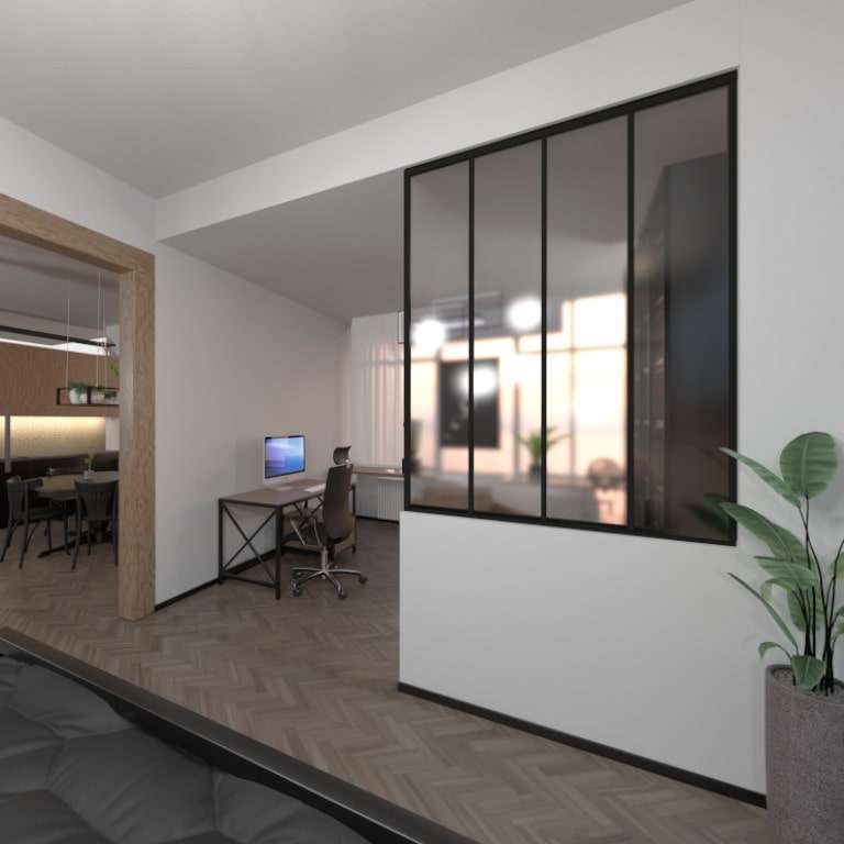 Verrière ALU sur mesure 4 vitrages simple sur cloison