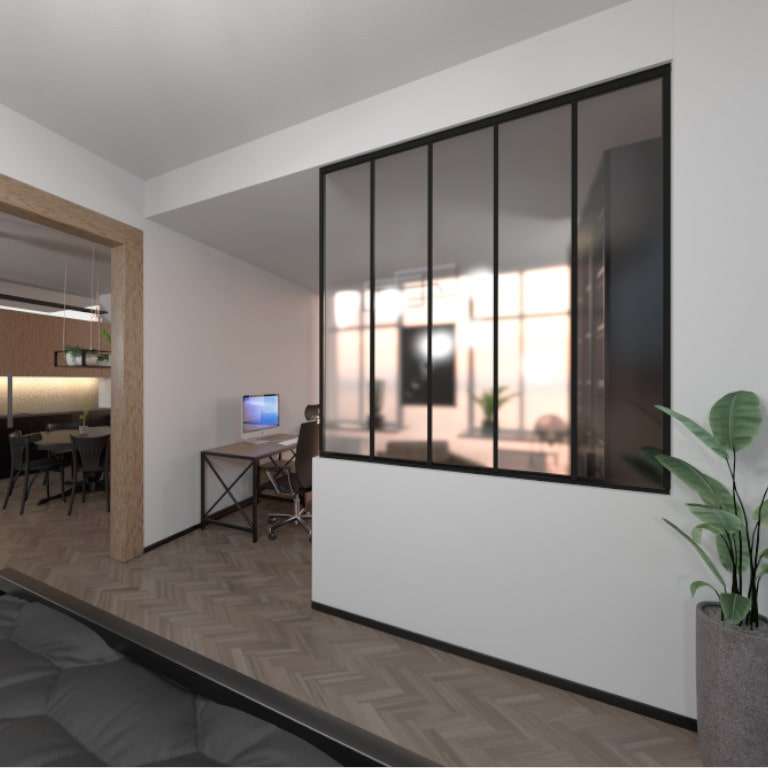 Verrière ALU sur mesure 5 vitrages simple sur cloison