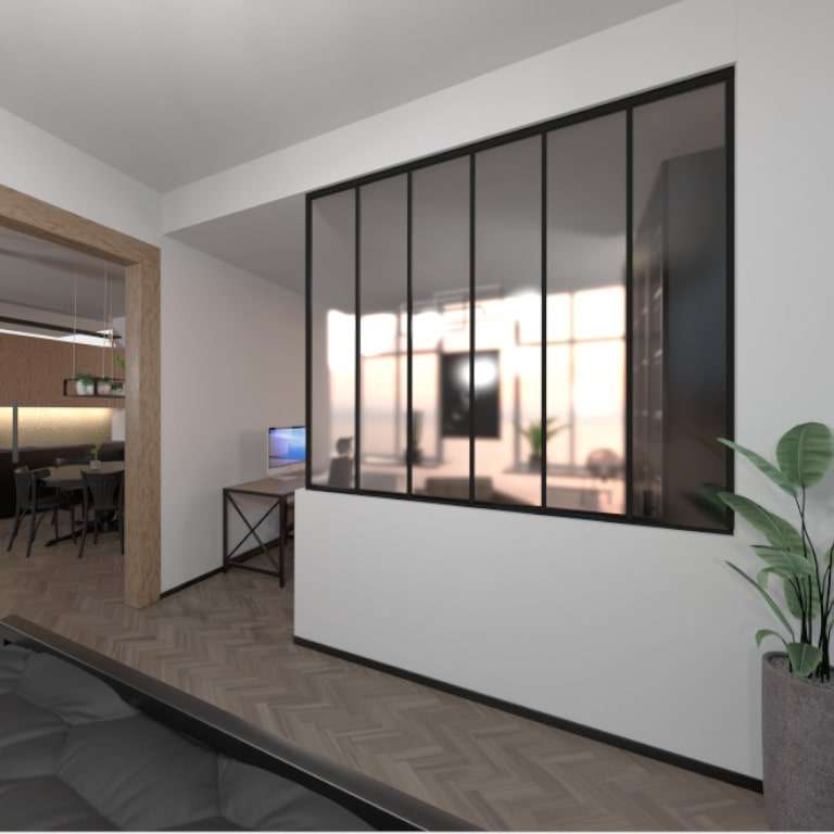 Verrière ALU sur mesure 6 vitrages simple sur cloison