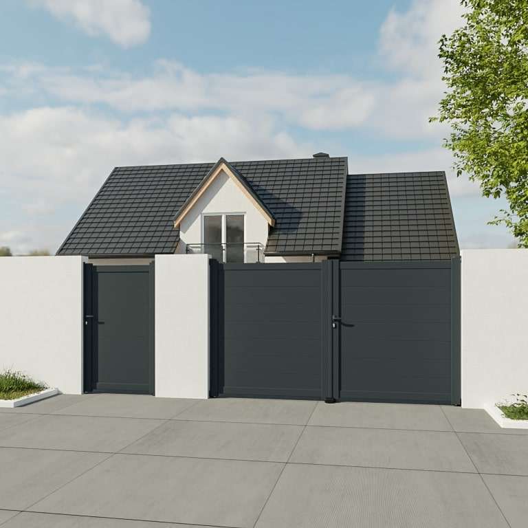Portail battant Aluminium sur mesure lames horizontales gris anthracite
