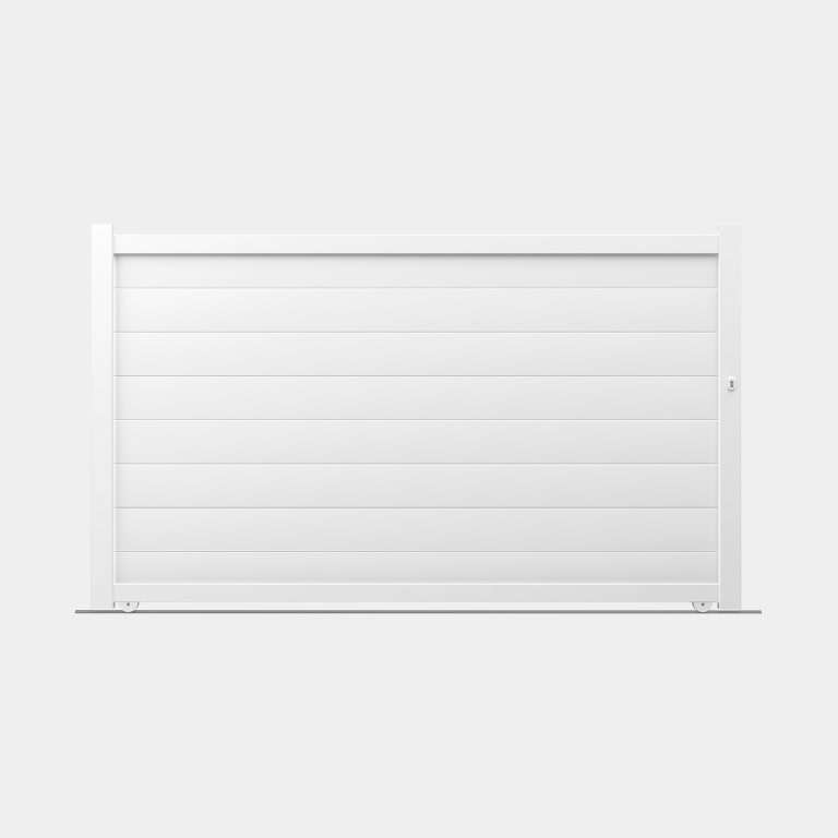 Portail coulissant Aluminium sur mesure blanc lames horizontales