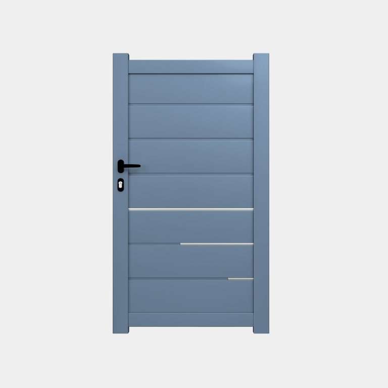 Portillon Aluminium sur mesure bleu lames horizontales décoratives