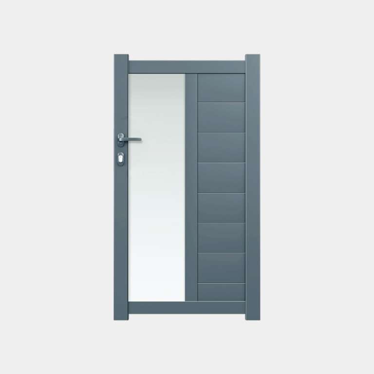 Portillon Aluminium sur mesure gris panneau décoratif avec lames horizontales