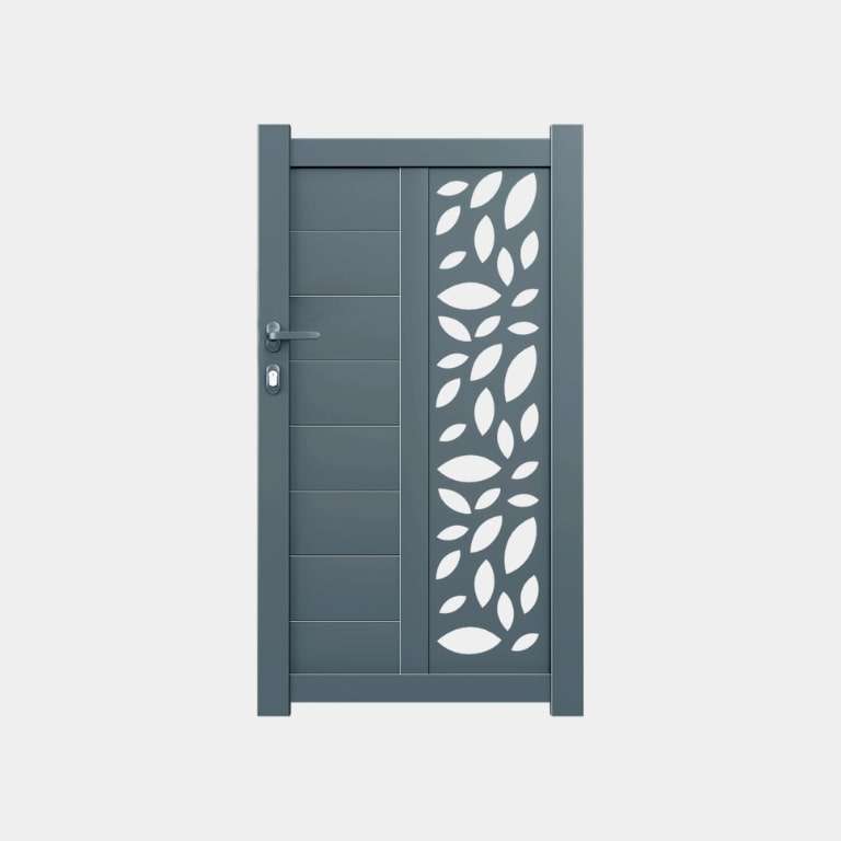 Portillon Aluminium sur mesure gris panneau décoratif avec lames horizontales