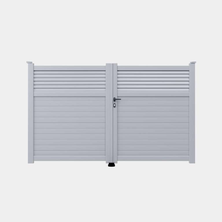 Portail battant Aluminium sur mesure blanc lames horizontales pleines et ventilées