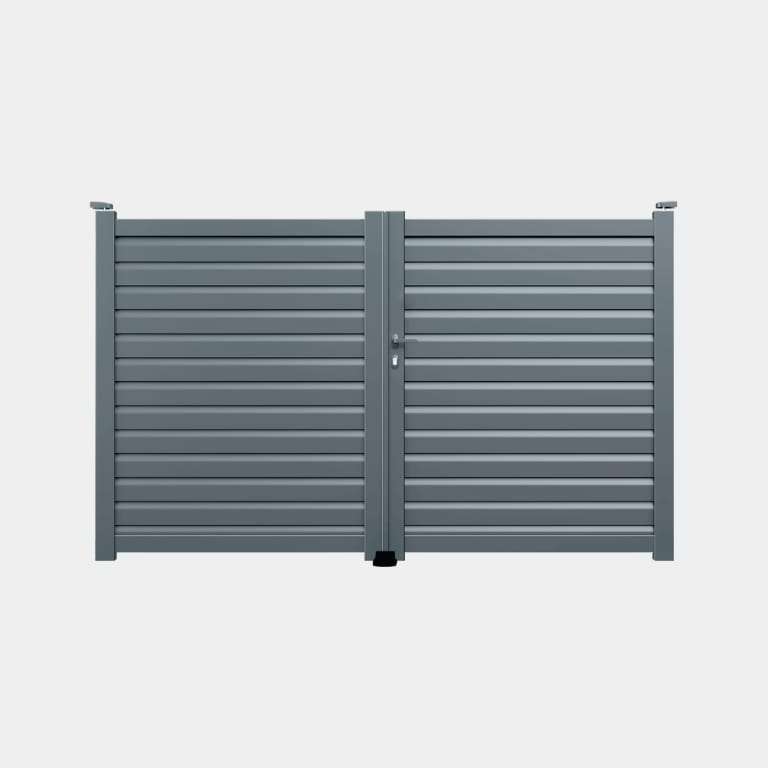 Portail battant Aluminium sur mesure gris lames horizontales ventilées