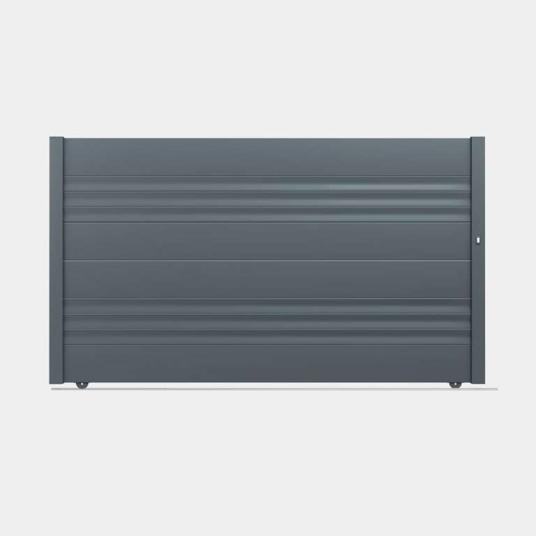 Portail coulissant Aluminium sur mesure gris lames horizontales et ondulées