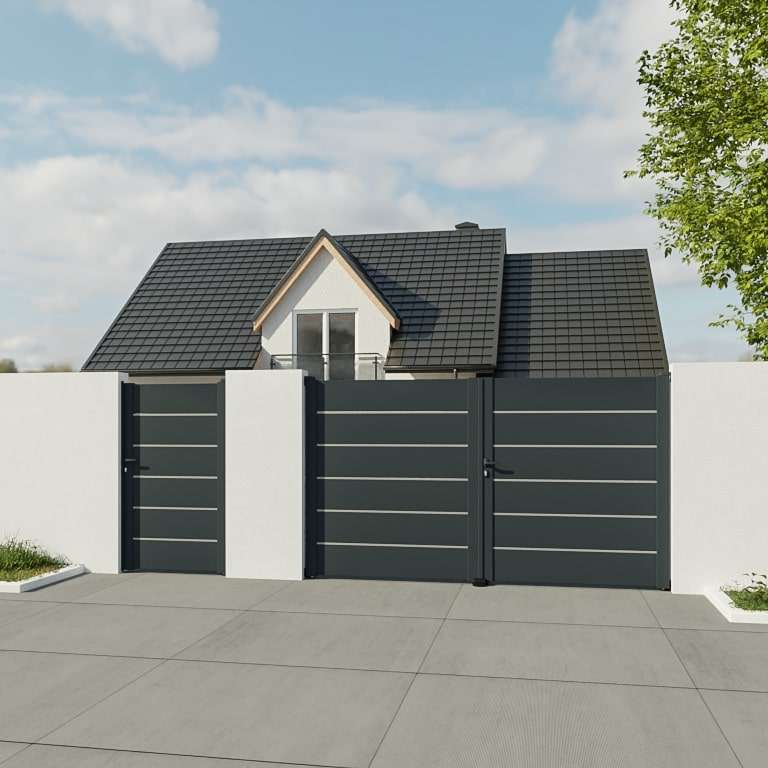Portail battant Aluminium sur mesure lames horizontales décor anthracite