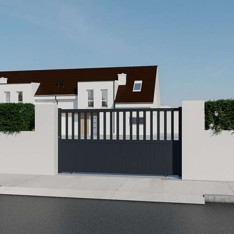 Portail coulissant Aluminium sur mesure lames verticales pleines et ajourées anthracite