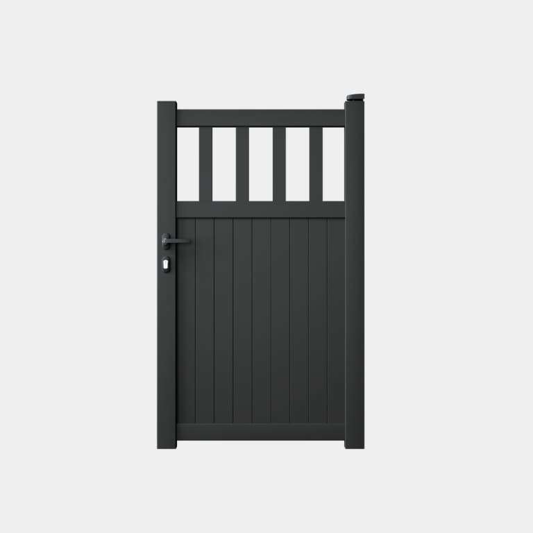 Portillon Aluminium sur mesure tubes verticaux + lames verticales RAL7016