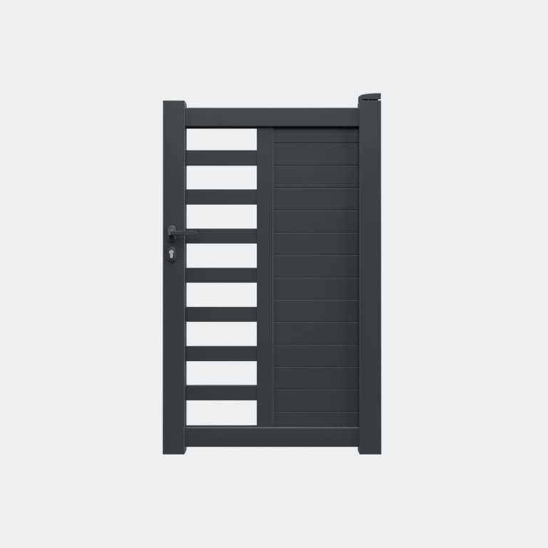 Portillon Aluminium sur mesure lames et tubes horizontaux RAL7016
