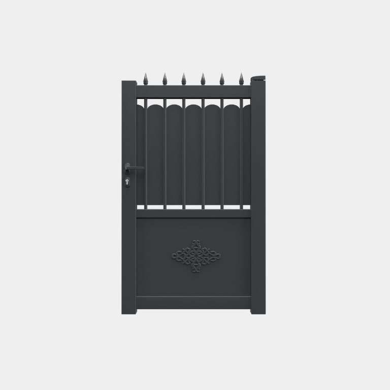 Portillon Aluminium sur mesure avec tôle et barreaux RAL7016