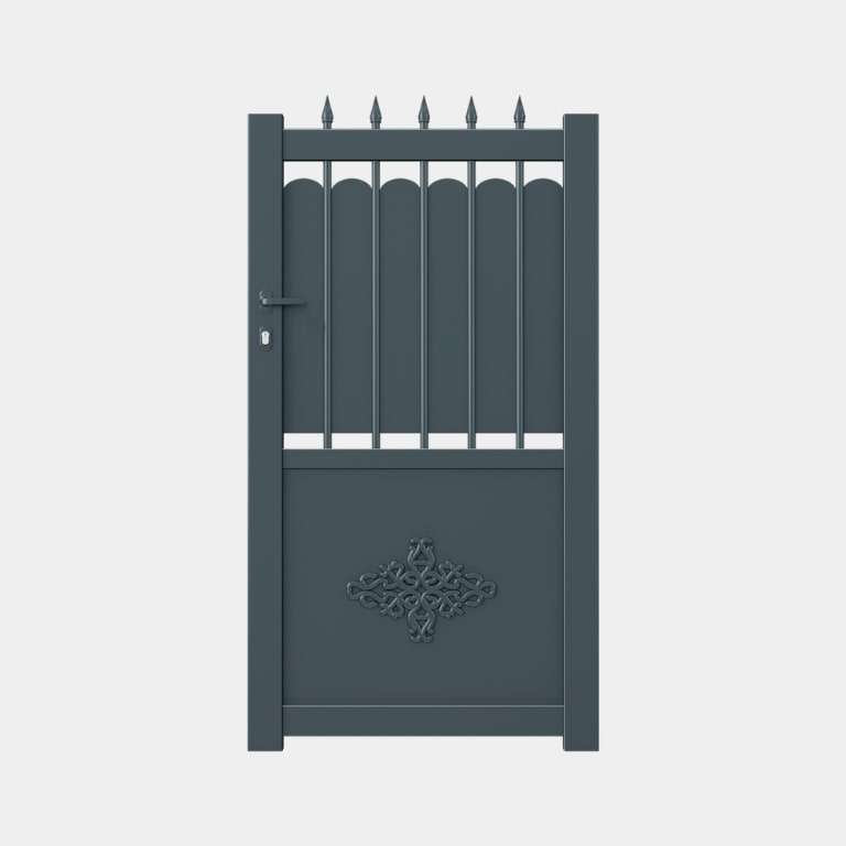 Portillon Aluminium sur mesure avec tôle et barreaux gris