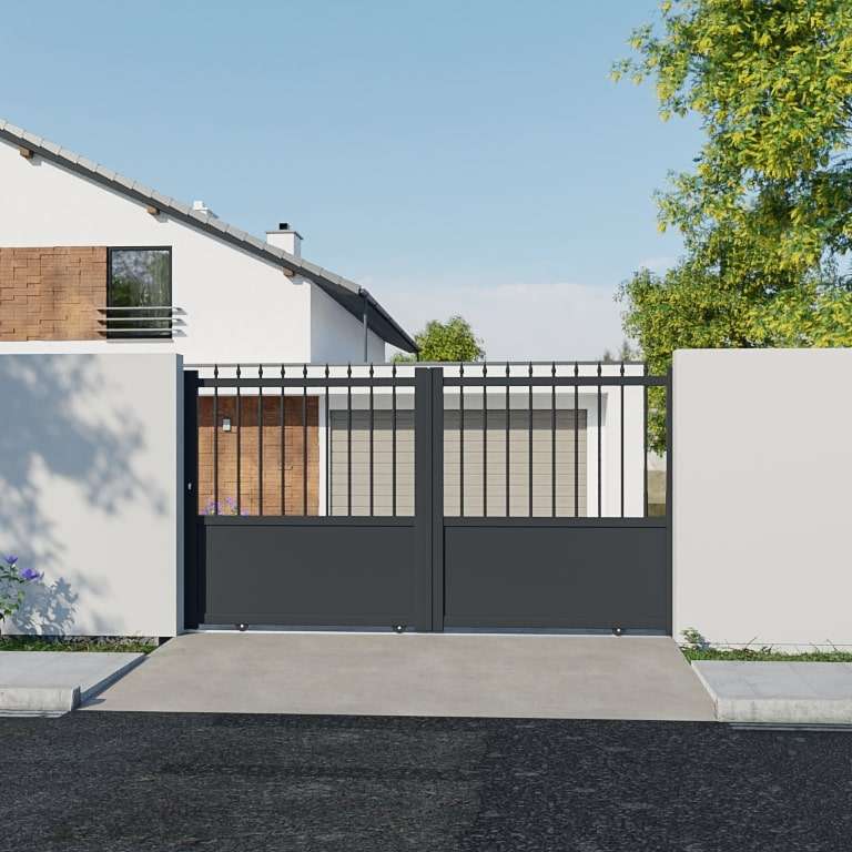 Portail Aluminium coulissant sur mesure effet battant anthracite
