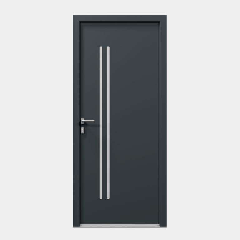 Porte d'entrée Gris 7016 insert alunox intérieur et extérieur