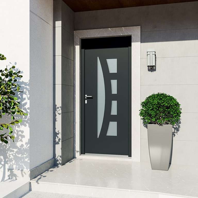 Entrée avec porte PVC Gris 7016 vitrage sablé