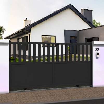 Portail coulissant droit ajouré en ALU gris anthracite