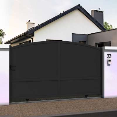 Portail coulissant plein en ALU gris anthracite