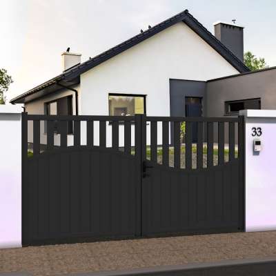 Portail battant droit décor ondulé ajouré en ALU gris anthracite