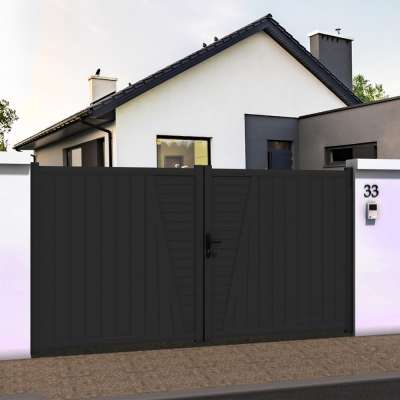 Portail battant droit décor en ALU gris anthracite