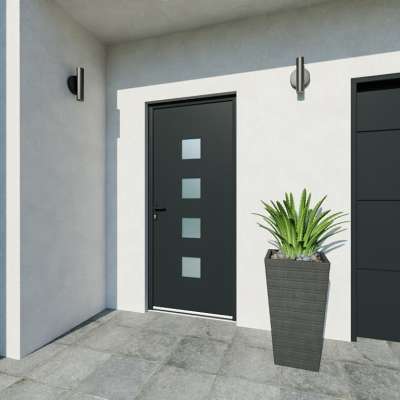 Entrée avec porte RAL 7016 vitrage sablé carré