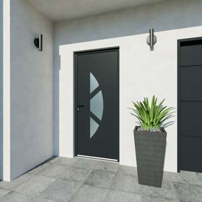 Entrée avec porte gris vitrage sablé demi lune