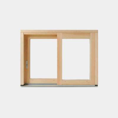 Fenêtre coulissante Bois 2 vantaux sur mesure vue depuis l'extérieur