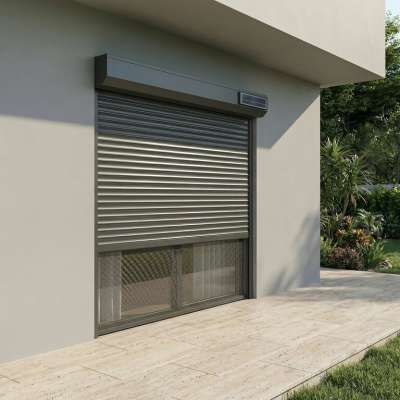 Volet roulant rénovation radio solaire avec moustiquaire intégrée gris anthracite pose en tunnel
