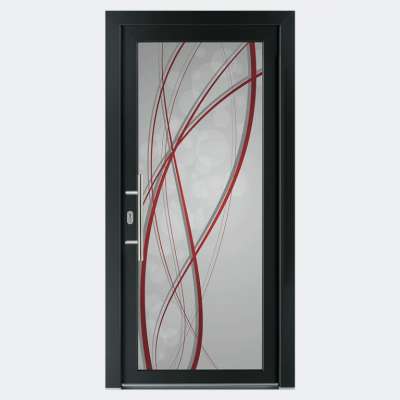 Porte entrée ALU gamme Crystal print modèle Opale Rouge à 1 vantail barre