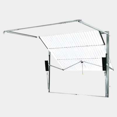 Porte de garage basculante débordante rainurée avec rails vue mécanisme de l'intérieur