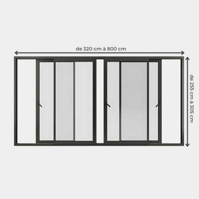 Baie coulissante ALU Gamme HighMaxx 4 vantaux 2 rails ouvert