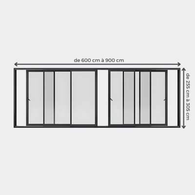 Baie coulissante ALU Gamme HighMaxx 6 vantaux 3 rails ouvert