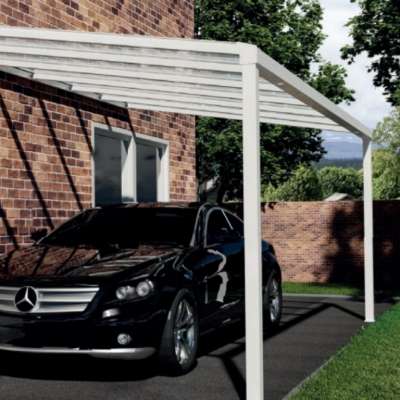 Carport toit plat standard avec structure ALU appui façade pour abriter véhicule