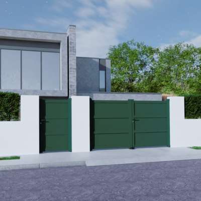 Portillon Aluminium sur mesure plein avec traverses RAL 6005