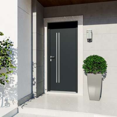 Entrée avec porte Gris 7016 insert alunox intérieur et extérieur