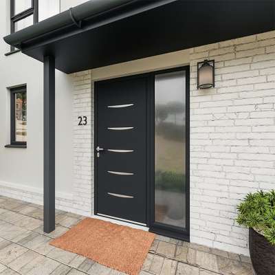 Entrée avec porte ALU insert alunox RAL7016