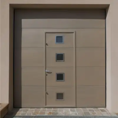 Porte de garage sectionnelle avec portillon et hublots