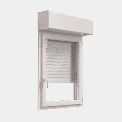 Volet roulant monobloc motorisation filaire vue de l'intérieur posé sur une fenêtre