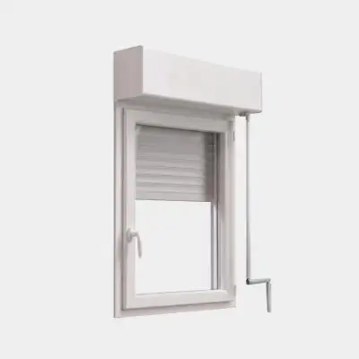 Volet roulant monobloc ouverture manivelle vue de l'intérieur posé sur une fenêtre