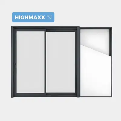 Baie coulissante ALU Gamme HighMaxx Galandage 2 vantaux - 1 rail (refoulement de chaque côté) fermé