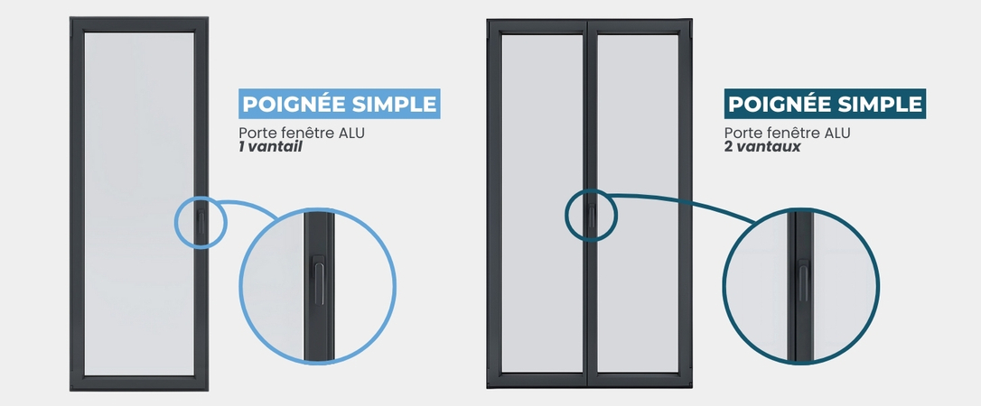 schema dessin d'une poignée simple de porte fenêtre en aluminium